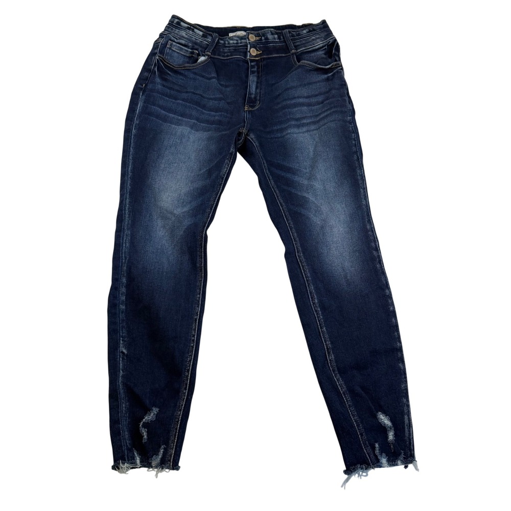 KanCan Signature Kurvy Mid-Rise Ankle Skinny Jeans Dark Wash Distressed 31